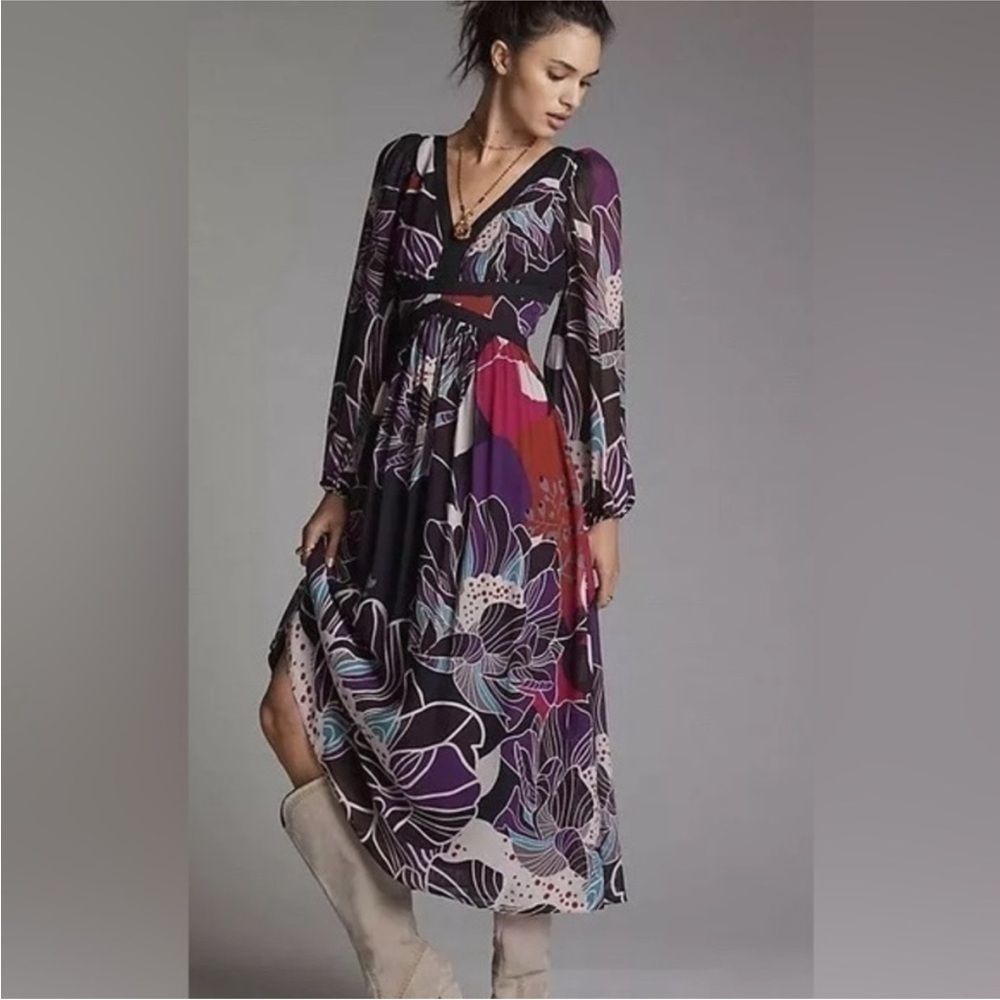 ANTHROPOLOGIE Let me be Floral midi dress size xs great condition